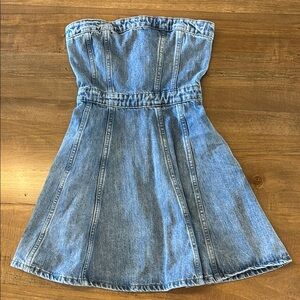 Lulu's Blue Denim Strapless Dress with pockets